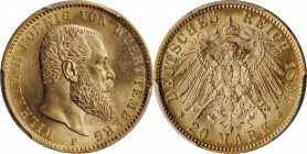 Germany - Empire Wuerttemberg 20 Mark 1894 F PCGS MS64
KM# 634, J. 296; Wilhelm II. Freudenstadt Mint. Gold, UNC, full mint luster.