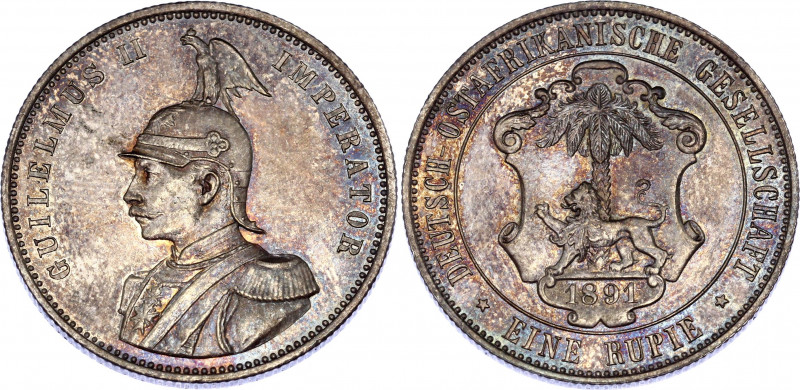 German East Africa 1 Rupie 1891
KM# 2; Silver; Wilhelm II; UNC with nice toning
