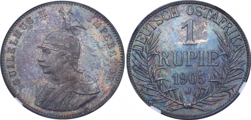 German East Africa 1 Rupie 1905 J NGC PF64
KM# 10; Silver, Proof; Wilhelm II