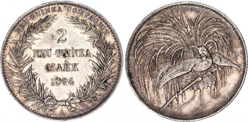 German New Guinea 2 Mark 1894 A
KM# 6, J. 706; Wilhelm II. Silver 10.99 g.; Min...