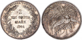 German New Guinea 2 Mark 1894 A
KM# 6, J. 706; Wilhelm II. Silver 10.99 g.; Mint: Berlin. Proof. Neu-Guinea Compagnie 2 Mark 1894 A PP. Amazing multi...