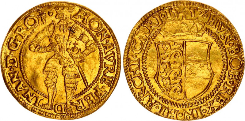 Austria 1 Ducat 1557
Schult# 2021; Gold (.986) 3.49 g., 21 mm.; Ferdinand I; Kl...