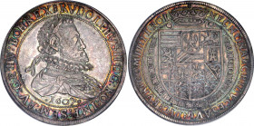 Austria 1 Taler 1607 Hall PCGS AU 55
Dav. 3005; Silver; Holy Roman Empire. Rudolf II. Hall mint. The coin was minted by Peter Hartbeck. Obverse: righ...