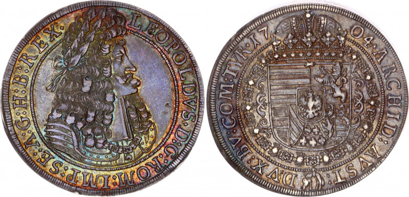 Austria 1 Taler 1704
KM# 1303.4; Dav. 3245; Silver 28.38 g.; Leopold I; Mint: H...