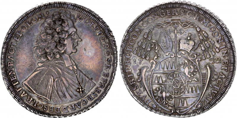 Austria Olmutz 1 Taler 1722
KM# 414; Silver; Wolfgang von Schrattenbach; XF wit...