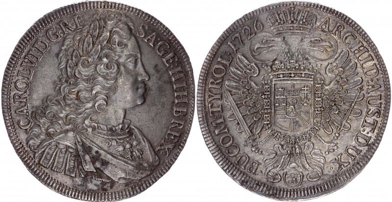 Austria 1 Taler 1726 FS Prague
KM# 1502.7; Silver; Karl VI; Mint Prague; AUNC w...