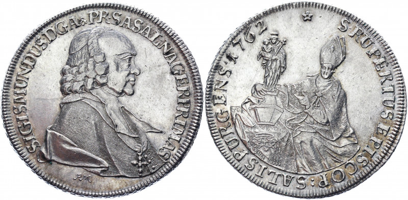 Austria Salzburg 1 Taler 1762 FM
KM# 395.3; Dav. 1254A; Silver 27.96g.; Sigmund...