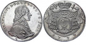 Austria Salzburg 1 Taler 1777 M
KM# 435; Dav. 1263; Silver 28.01g.; Hieronymus; Mint luster; UNC