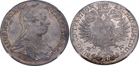 Austria 1 Taler 1780 SF NGC MS 62
Dav# 1150, KM# 22. Holy Roman Empire. Haus Habsburg. Maria Theresia. Burgau Mint. Silver, UNC, mint luster. Very ra...