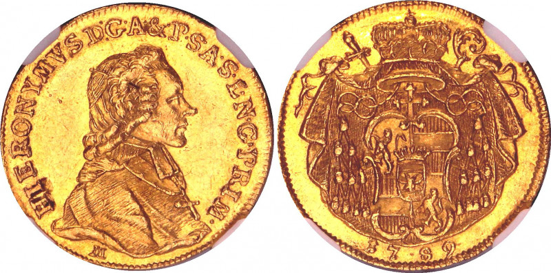 Austria Salzburg 1 Duсat 1789 M NGC MS 62
KM# 437, Fr. 880. Salzburg (Fürsterzb...