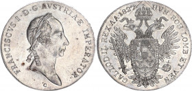 Austria 1 Taler 1827 C
KM# 2163; Adamo# C43; Silver 27.77 g.; Franz I; Mint: Prague; AUNC, mint luster.