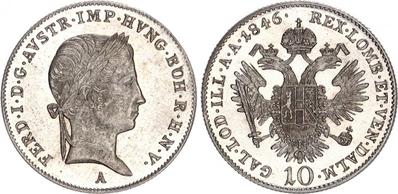 Austria 10 Kreuzer 1846 A
KM# 2202; Silver 3.90 g.; Ferdinand I; Mint: Vienna; ...