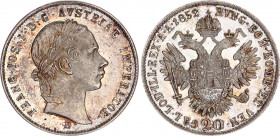 Austria 20 Kreuzer 1852 B
KM# 2211; Silver 4.29 g.; Franz Joseph I; Mint: Kremnica (Kremnitz); UNC, full mint luster. Extremely rare condition.
