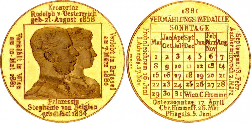 Austria Gold Medal "Marriage of Rudolph & Stephanie" 1881
Gold 16.19 g.; by F. ...