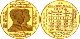 Austria Gold Medal "Marriage of Rudolph & Stephanie" 1881
Gold 16.19 g.; by F. F. Unecht; Francis Joseph I; Marriage of the crown prince Rudolph with...