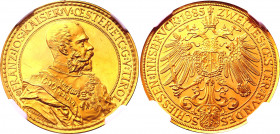 Austria 4 Ducat 1885 Innsbruck Shooting Festival NGC PF 63 ULTRA CAMEO
Franz Joseph I. In the size of 2 Gulden. Gold prize for Shooting Competition. ...
