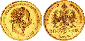Austria 4 Florin / 10 Francs 1885
KM# 2260; Gold (.900) 3.20 g., 19 mm.; Franz Joseph I; VF