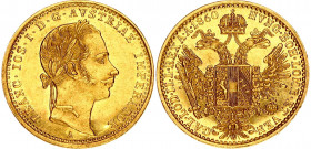 Austria 1 Ducat 1860 A
KM# 2264; Gold (.986) 3.49 g., 21 mm.; Franz Joseph I; AUNC with hairlines