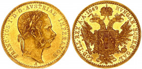 Austria 1 Ducat 1869 A
KM# 2264; Gold (.986) 3.49 g., 21 mm.; Franz Joseph I; XF/AUNC