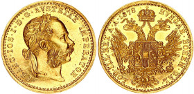 Austria 1 Ducat 1878
KM# 2267; Gold (.986) 3.49 g., 20 mm.; Franz Joseph I; UNC with minor hairlines