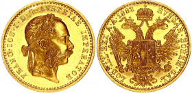 Austria 1 Ducat 1882
KM# 2267; Gold (.986) 3.49 g., 20 mm.; Franz Joseph I; UNC