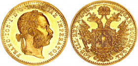 Austria 1 Ducat 1883
KM# 2267; Gold (.986) 3.49 g., 20 mm.; Franz Joseph I; UNC with minor hairlines