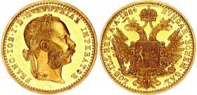 Austria 1 Ducat 1884
KM# 2267; Gold (.986) 3.49 g., 20 mm.; Franz Joseph I; UNC with minor hairlines