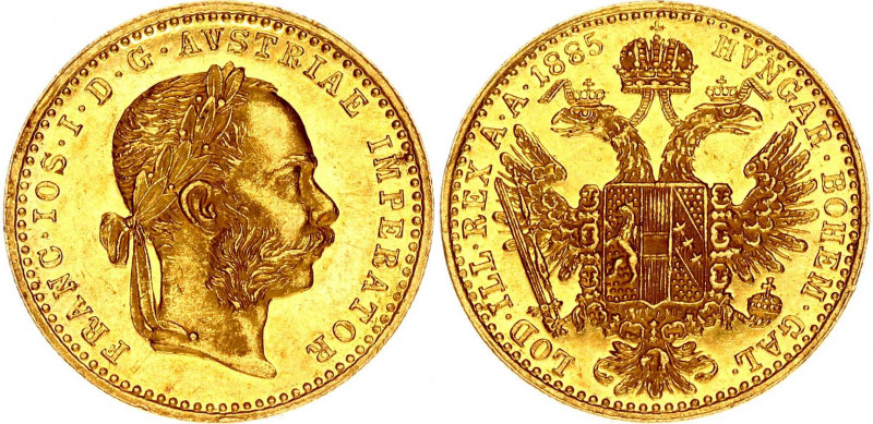 Austria 1 Ducat 1885
KM# 2267; Gold (.986) 3.49 g., 20 mm.; Franz Joseph I; UNC...
