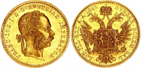 Austria 1 Ducat 1885
KM# 2267; Gold (.986) 3.49 g., 20 mm.; Franz Joseph I; UNC with minor hairlines
