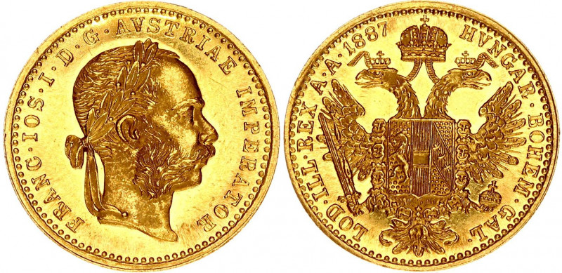 Austria 1 Ducat 1887
KM# 2267; Gold (.986) 3.49 g., 20 mm.; Franz Joseph I; UNC