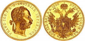Austria 1 Ducat 1888
KM# 2267; Gold (.986) 3.49 g., 20 mm.; Franz Joseph I; UNC with minor hairlines