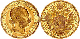 Austria 1 Ducat 1889
KM# 2267; Gold (.986) 3.49 g., 20 mm.; Franz Joseph I; AUNC