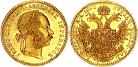 Austria 1 Ducat 1890
KM# 2267; Gold (.986) 3.49 g., 20 mm.; Franz Joseph I; UNC with minor hairlines