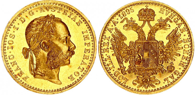 Austria 1 Ducat 1895
KM# 2267; Gold (.986) 3.49 g., 20 mm.; Franz Joseph I; UNC