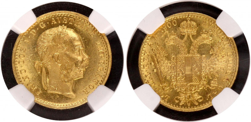 Austria 1 Ducat 1900 NGC UNC
KM# 2267; Gold (.986) 3.49 g., 20 mm.; Franz Josep...