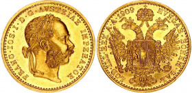 Austria 1 Ducat 1909
KM# 2267; Gold (.986) 3.49 g., 20 mm.; Franz Joseph I; UNC with minor hairlines