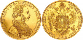 Austria 4 Ducat 1874
KM# 2267; Gold (.986) 13.73 g., 40 mm.; Franz Joseph I; UNC