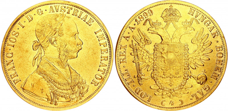 Austria 4 Ducat 1899
KM# 2267; Gold (.986) 13.73 g., 40 mm.; Franz Joseph I; XF