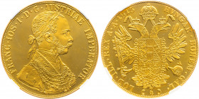 Austria 4 Ducat 1915 Restrike NGC MS 66
KM# 2276; Gold (.986) 13.96 g., 40 mm.; Franz Joseph I