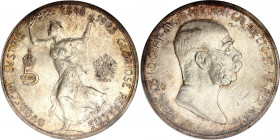 Austria 5 Corona 1908 NGC MS 62
KM# 2809; Silver; Franz Joseph I 60th Anniversary of Reign. UNC. Old NGC Slab.