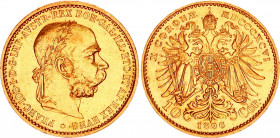 Austria 10 Corona 1896 MDCCCXCVI
KM# 2805; Gold (.900) 3.34 g.; Franz Joseph I; AUNC