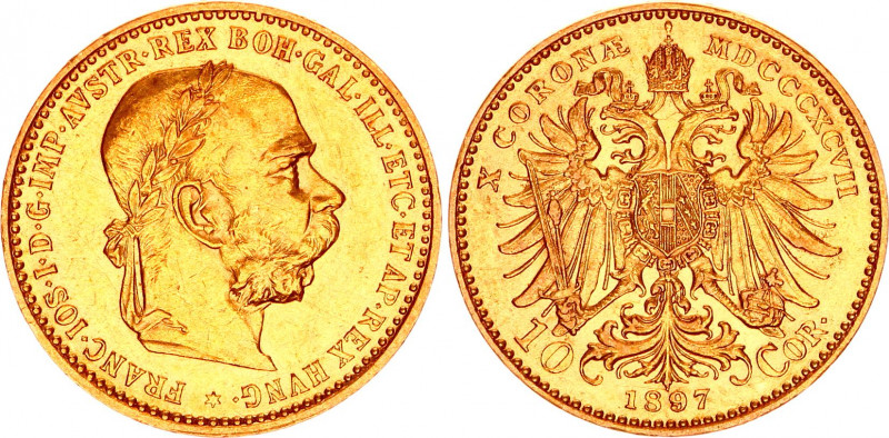 Austria 10 Corona 1897 MDCCCXCVII
KM# 2805; Gold (.900) 3.34 g.; Franz Joseph I...
