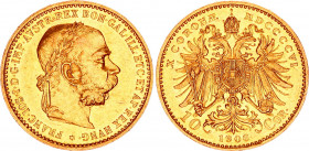 Austria 10 Corona 1906 MDCCCCVI
KM# 2805; Gold (.900) 3.35 g.; Franz Joseph I; AUNC-UNC