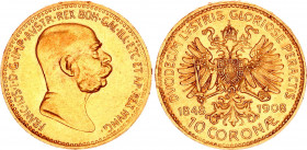 Austria 10 Corona 1848 - 1908
KM# 2810; Gold (.900) 3.34 g.; Franz Joseph I; 60th Anniversary of Reign; AUNC-UNC