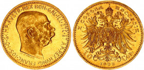 Austria 10 Corona 1909 MDCCCCIX
KM# 2816; Gold (.986) 3.38 g., 19 mm.; Franz Joseph I; UNC with mint luster