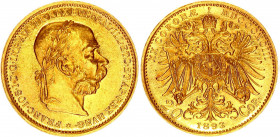 Austria 20 Corona 1893
KM# 2806; Gold (.900) 6.78 g., 21 mm.; Franz Joseph I; AUNC with minor hairlines