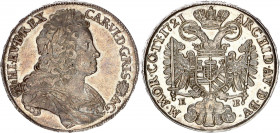 Hungary 1 Taler 1721 KB
KM# 301; Dav. 1059; Silver 28.51 g.; Karl IV; Mint: Kremnitz; UNC, mint luster.