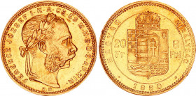Hungary 8 Forint / 20 Francs 1880 KB
KM# 455.1 Shares mintage with 1880 KB KM# 467; ÉH# 1453; H# 2115 & 2116; Gold (.900) 6.37 g.; Franz Joseph I; Mi...