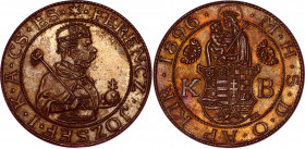 Hungary 1.25 Taler 1896 KB Copper Strike
Copper 29.25 g., 40 mm.; Commemorative to 1000 Years of Hungary. Unusual coin. Off-metal strike in Copper no...