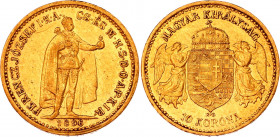 Hungary 10 Korona 1896 KB
KM# 485; Gold (.900) 3.34 g., 19 mm.; Franz Joseph I; XF